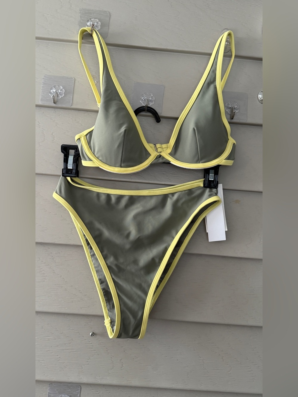 Olive Green Bikini with Yellow Trim - Women’s Two-Piece Swim Set